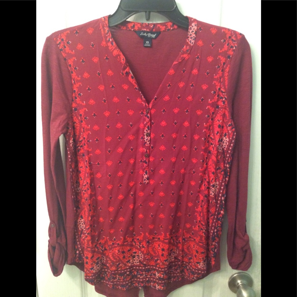 NWOT Lucky Brand beet red xs top